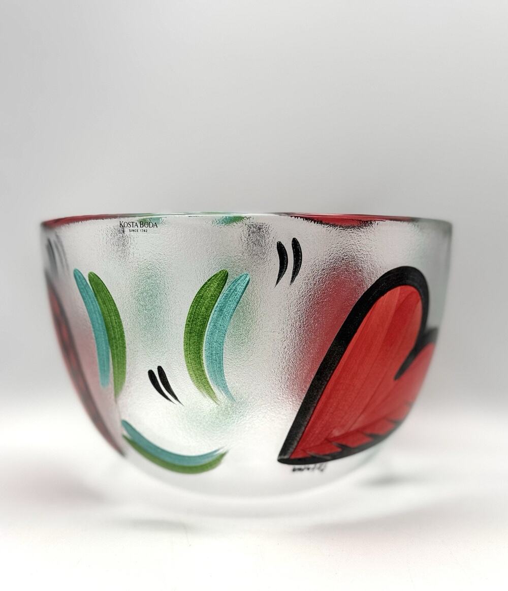 Kosta Boda Hearts Bowl Art Glass Ulrica Hydman Vallien 8.5" Deep Serving Signed